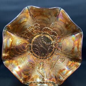 Vintage Imperial Art Glass Carnival Pansy Bowl Flowers 8" Marigold